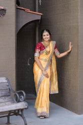 Yellow Pure Soft khadi georgette silk - sareeswholesalers